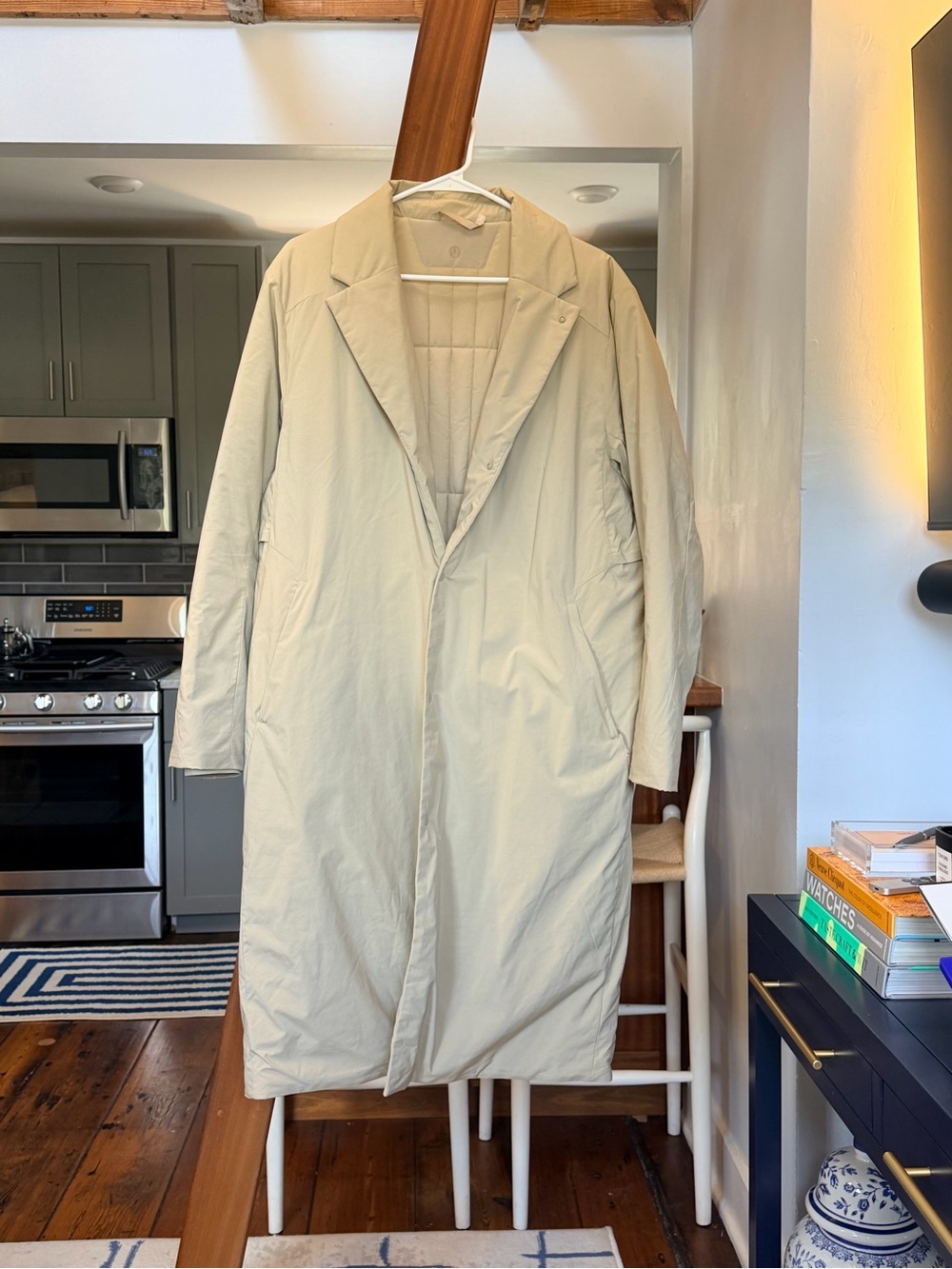 lululemon athletica Cream Quilted Long Trench Coat